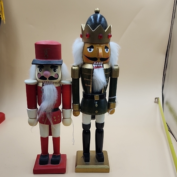 Festive Red and Black Nutcracker Figures 9.5 and 12 inches tall set of 2 - Picture 1 of 8